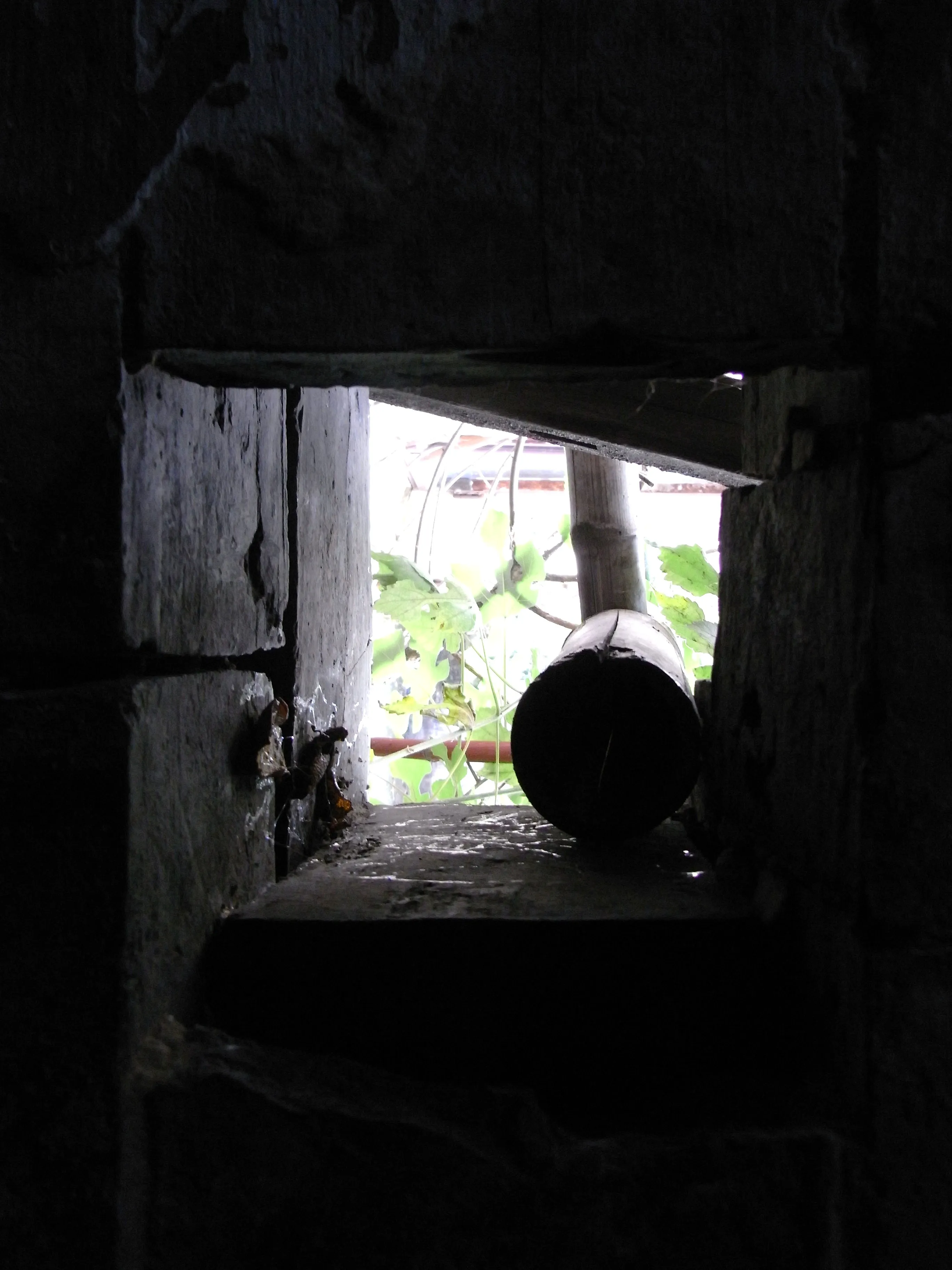 石造りの路地裏に置かれた丸太