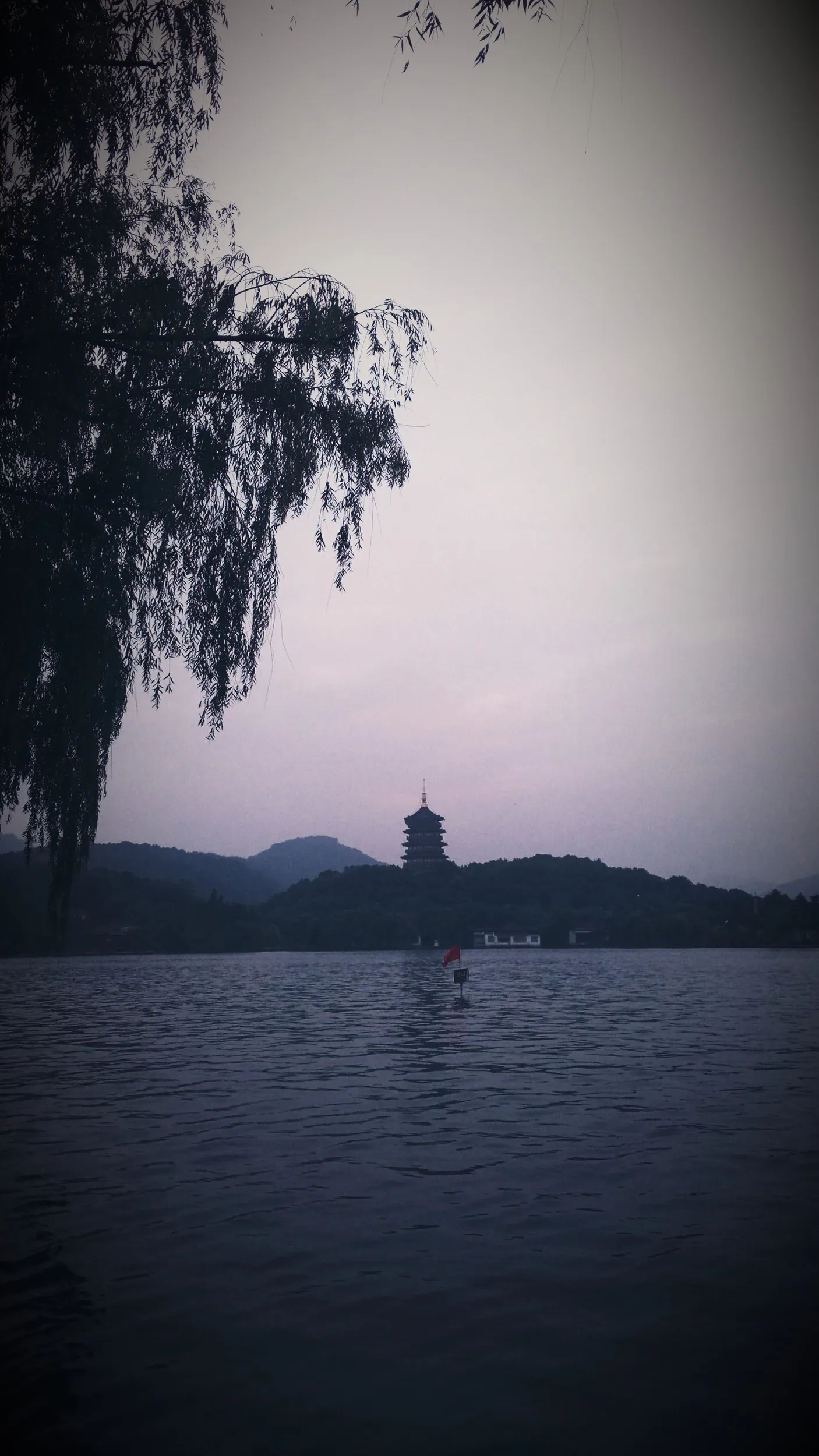 西湖湖畔から雷峰塔を眺める