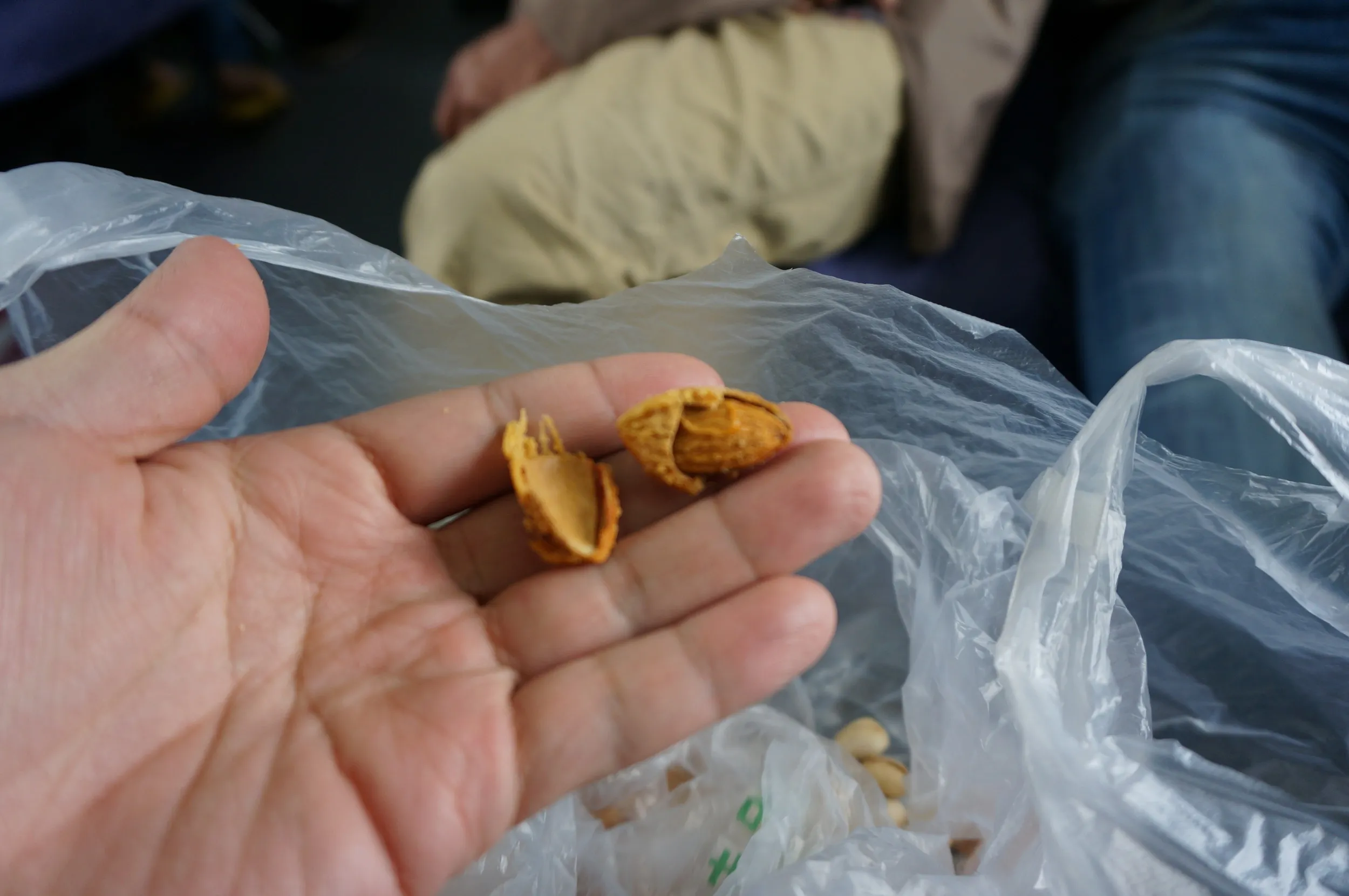 昼食はカシューナッツとアーモンド