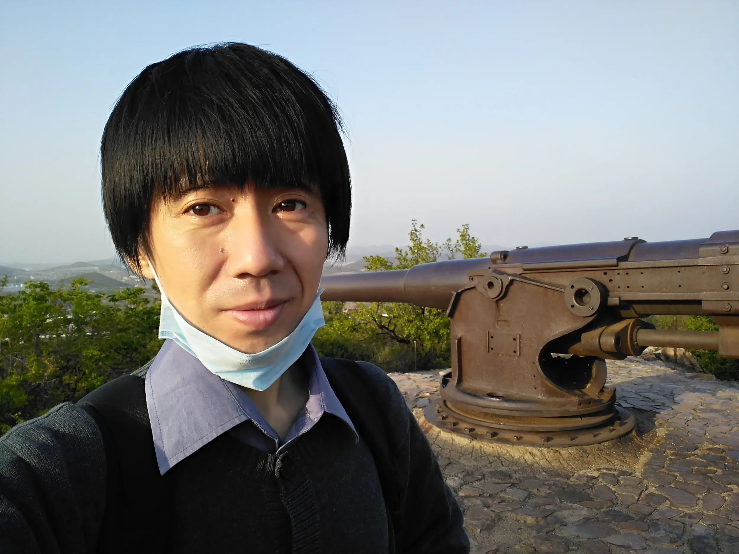 顎マスクで記念撮影