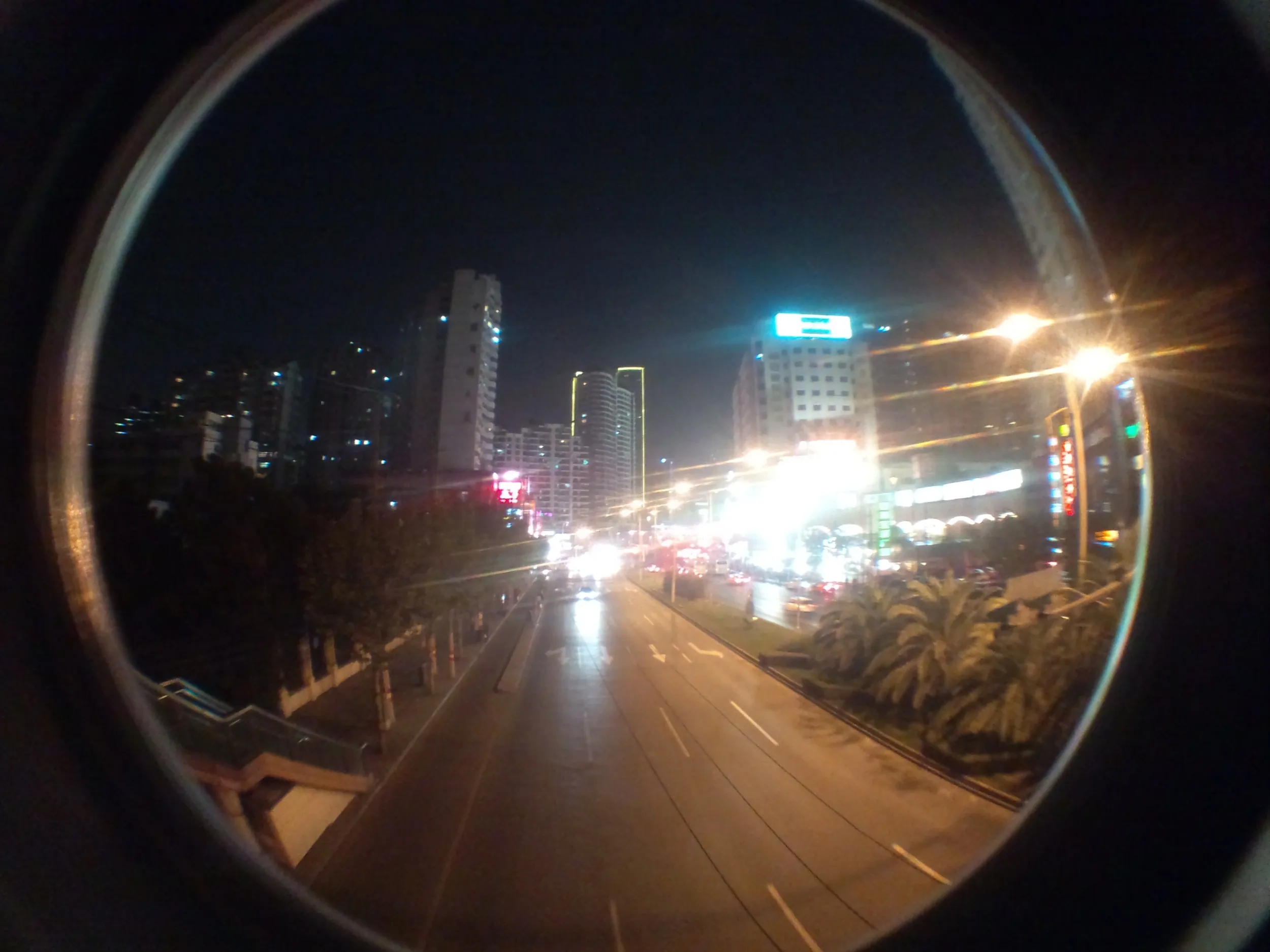 長寿公園付近の夜景を魚眼レンズで撮影