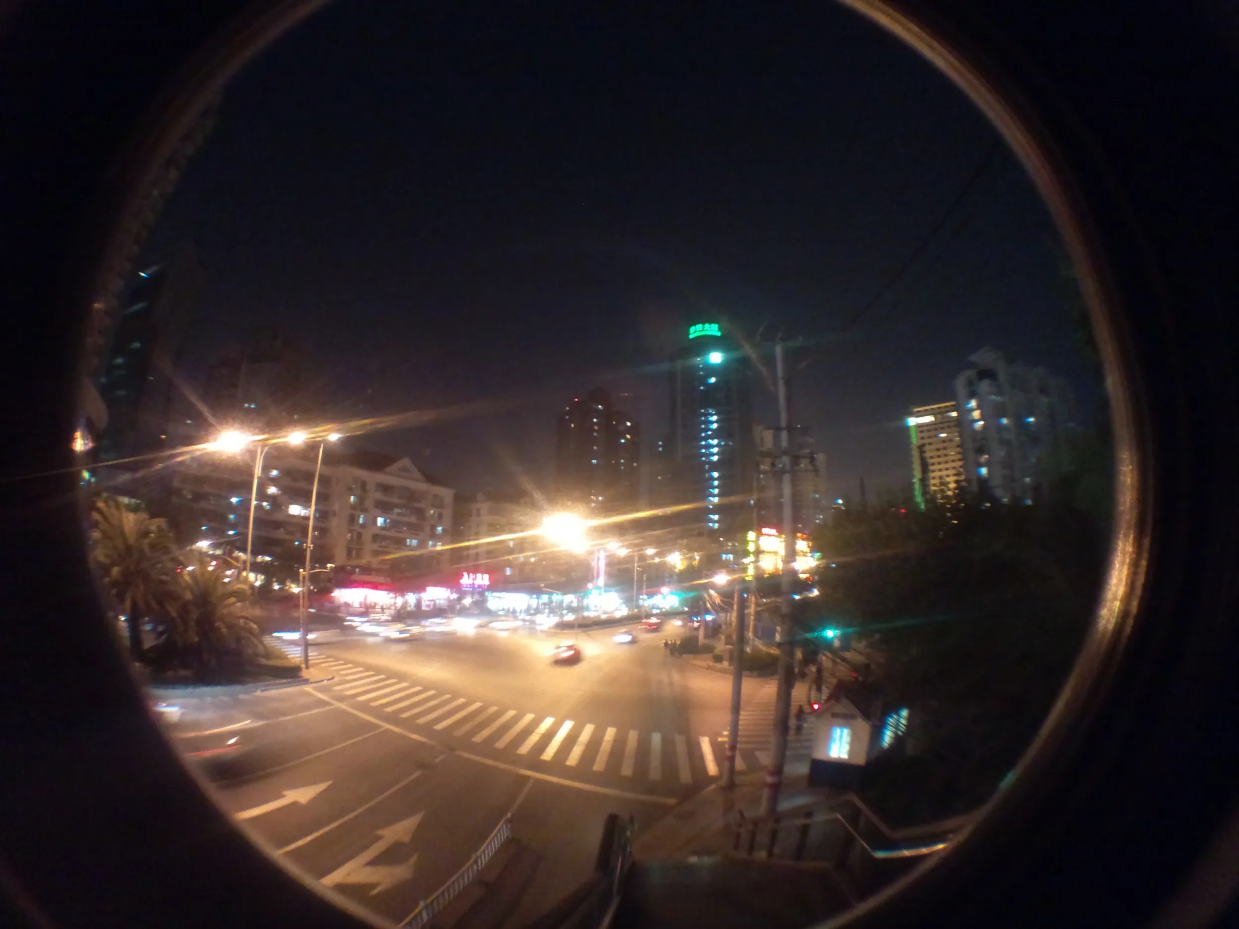 長寿公園付近の夜景を魚眼レンズで撮影