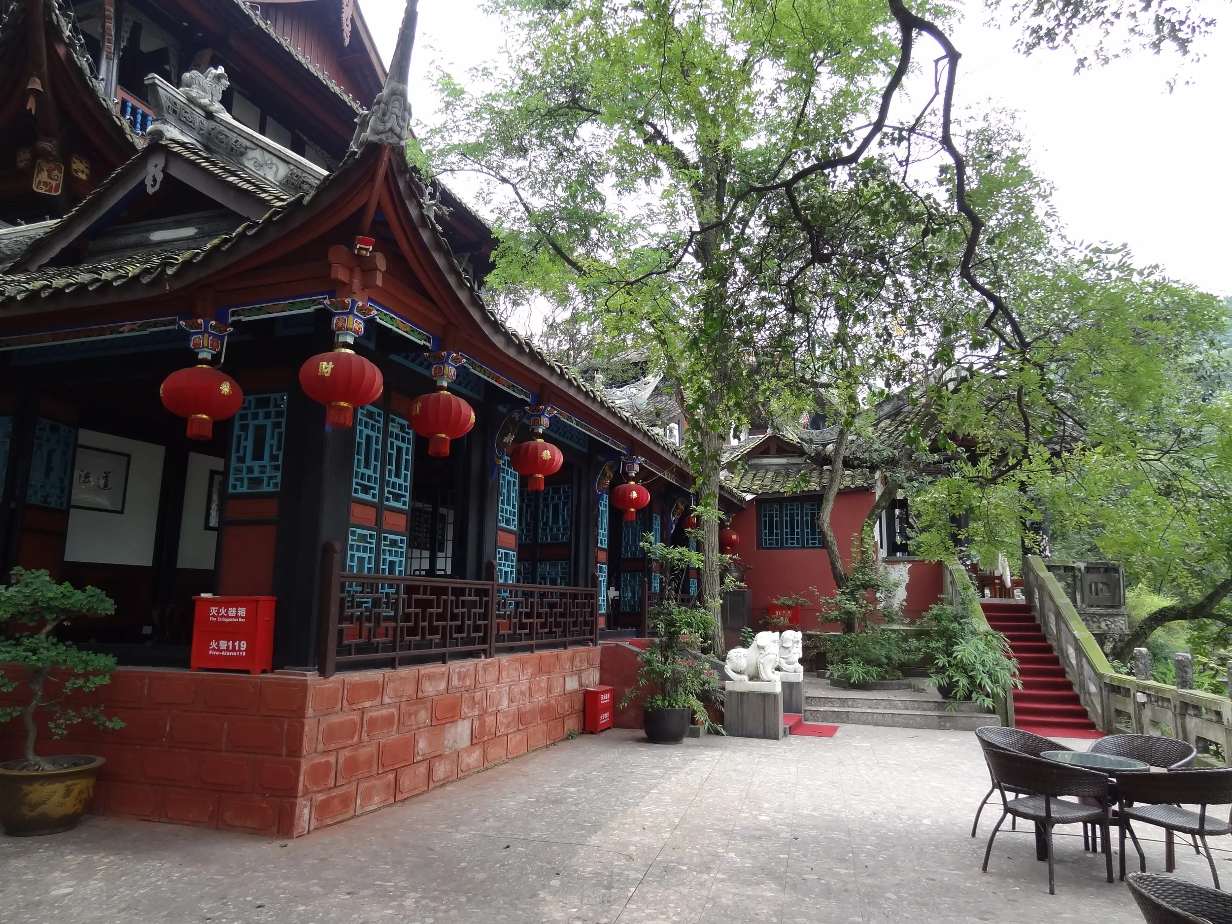 商木の上にあるレストラン