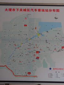 大理観光旅行編＠兴盛客车站(興盛客運站)、バスターミナルにある下関地区のバスターミナル分布図