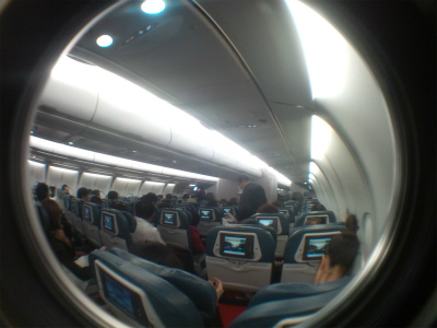 上海観光旅行記＠デルタ航空機内をフィッシュアイで撮影