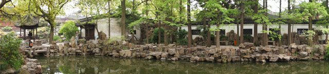 中国旅行記、上海、豫園観光＠会景楼付近、池をα55でパノラマ撮影