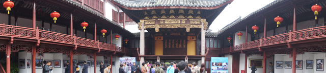 中国旅行記、上海・豫園観光＠古劇台という舞台をパノラマ撮影