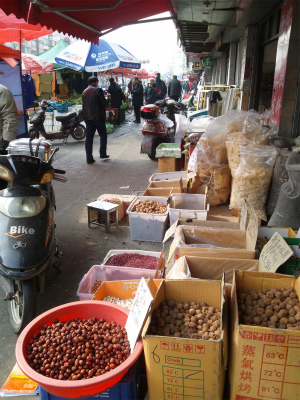 とまとじゅーす的中国旅行記＠上海観光・滞在日記。場中路付近の風景。豆類を販売している店舗