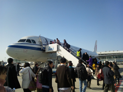 とまとじゅーす的中国旅行記＠上海観光・滞在日記。上海浦東国際空港、中国国際航空の航空機へ搭乗
