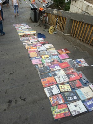 中国旅行記＠蘭州観光、五泉山公園付近の屋台・露店が並ぶ夜市。書籍が売られていた